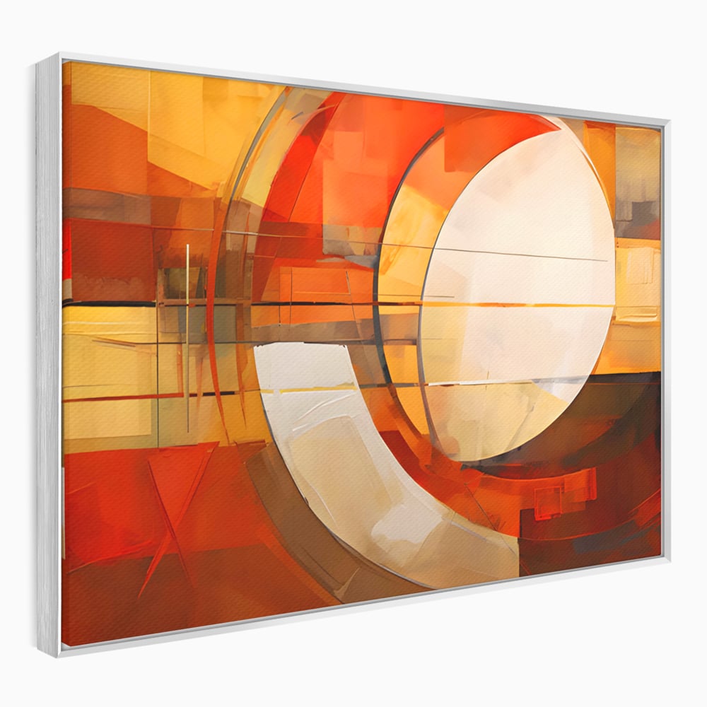 Tablou canvas cu tablou canvas cu pictura abstracta geometrica, in rama de aluminiu argintiu